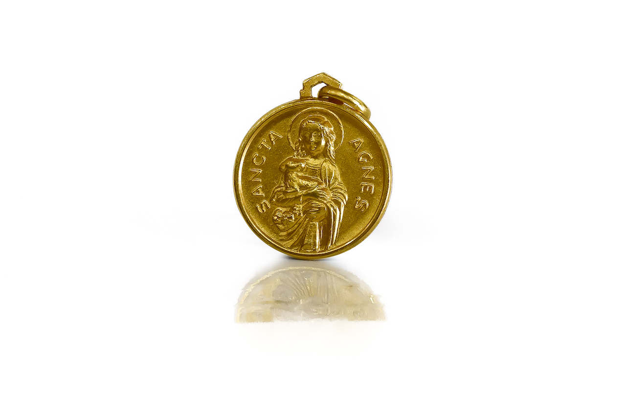 Ciondolo Medaglia Santa Agnese in oro 18kt
