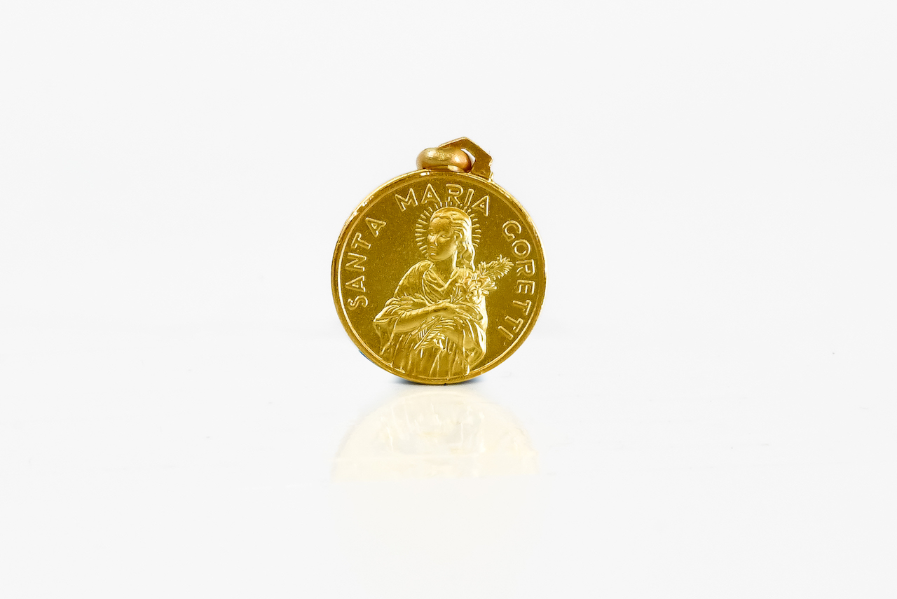 Ciondolo Medaglia Santa Maria Goretti in oro 18kt