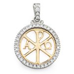Medaglia con la Croce della Pace in Oro Bianco e Giallo 18kt e Zirconi