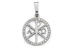 Medaglia con Croce della Pace in Oro Bianco 18 kt e Zirconi