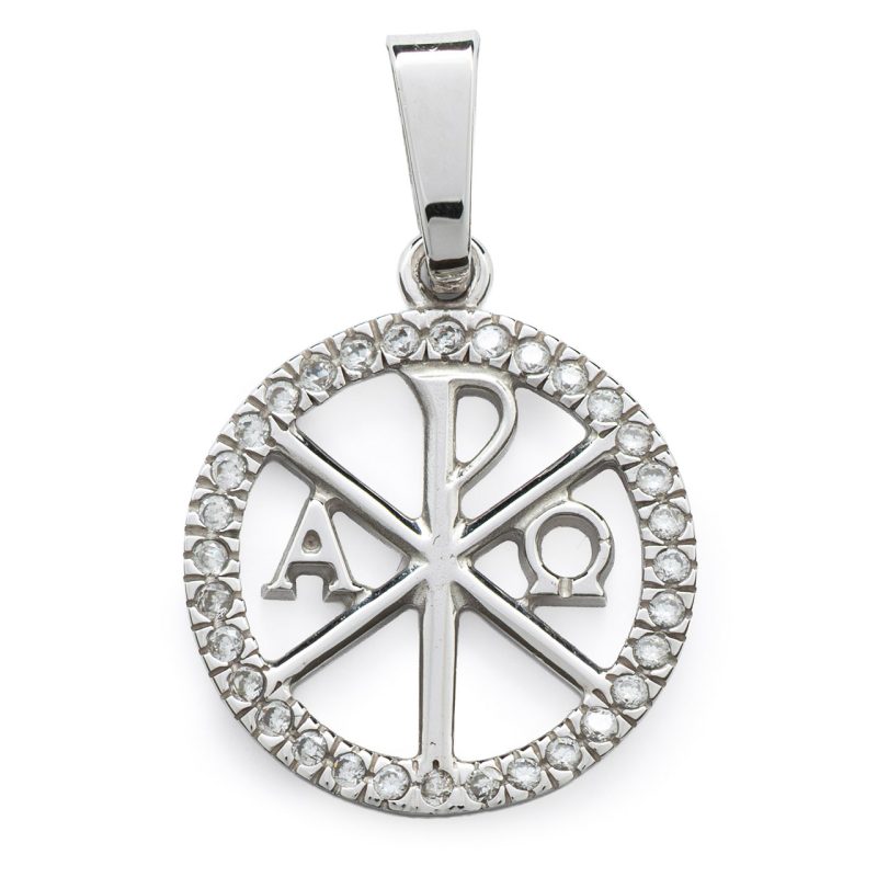 Medaglia con Croce della Pace in Oro Bianco 18 kt e Zirconi