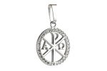 Medaglia con Croce della Pace in Oro Bianco 18 kt e Zirconi