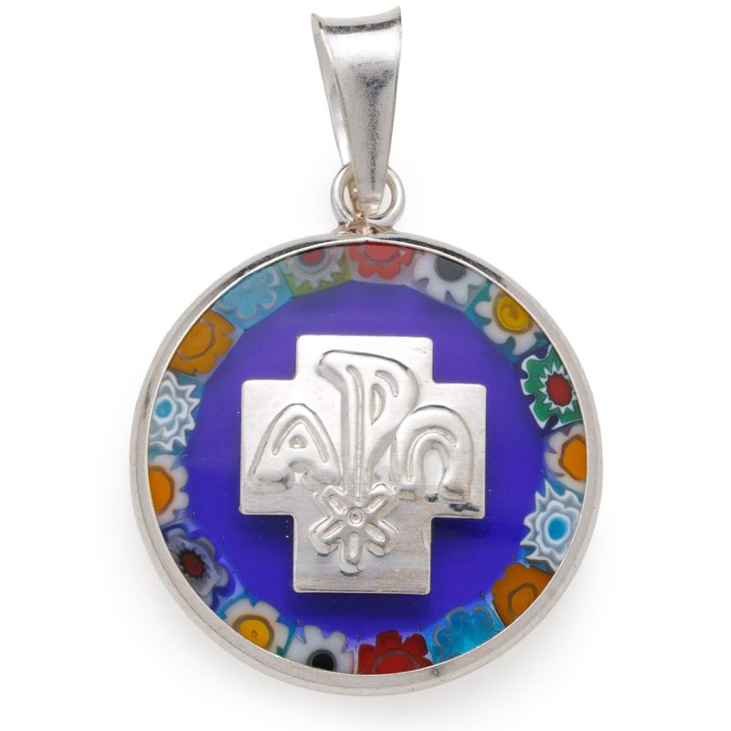 Medaglia con la Croce della Pace in Argento 925 e Vetro di Murano