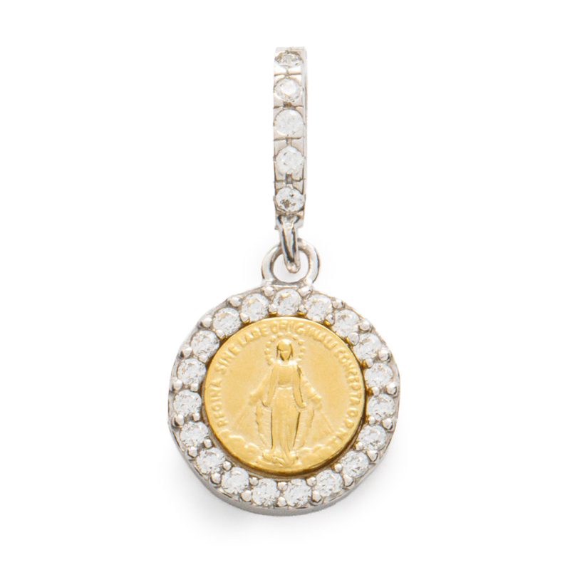 Medaglia Bicolore Miracolosa della Madonna in Argento 925 Dorato e Zirconi