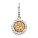 Medaglia bicolore dell'Angelo Custode in Argento 925 Dorato e Zirconi