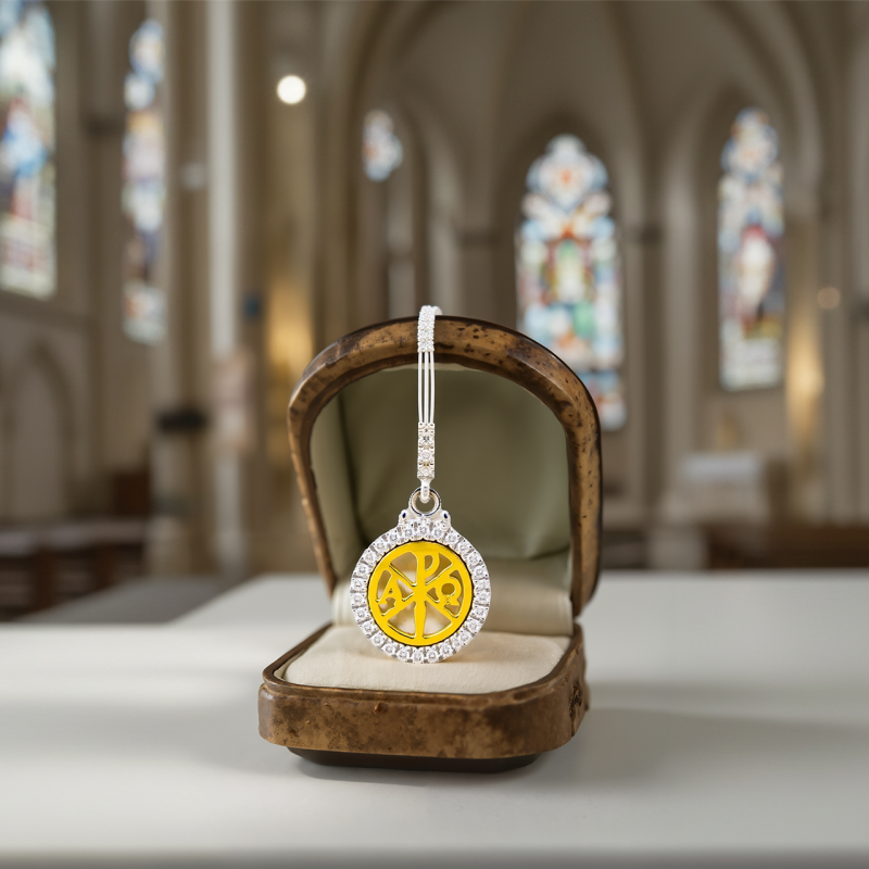 Medaglia della Pace oro 18 kt bianco e giallo e diamanti