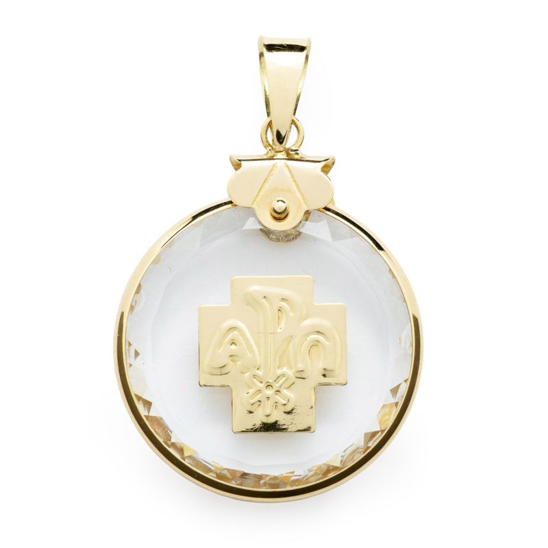 Medaglia con Croce della Pace in Oro Giallo 18 kt e cristallo
