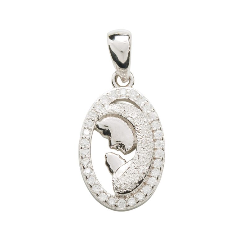 Medaglia con Madonna stilizzata in Argento 925 e Cristalli