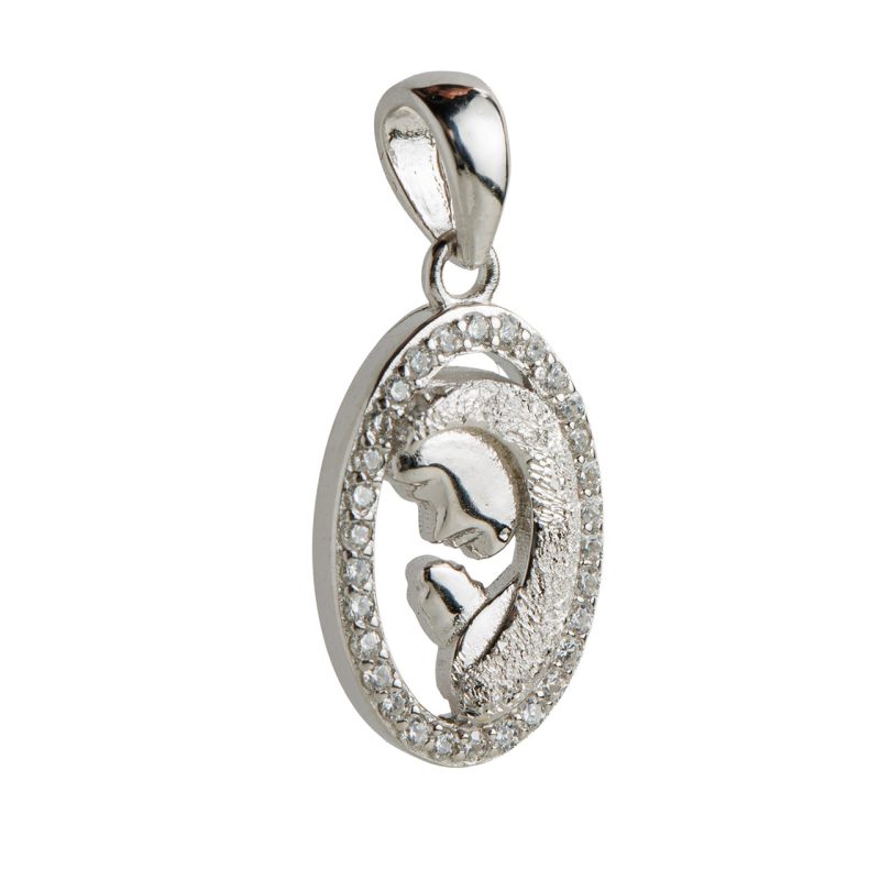 Medaglia con Madonna stilizzata in Argento 925 e Cristalli