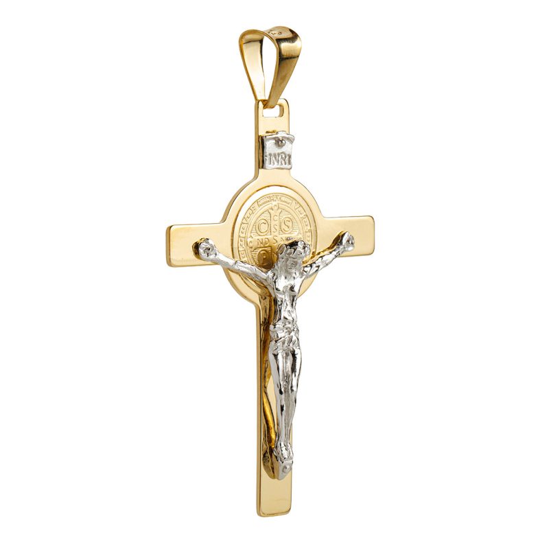 Croce San Benedetto in Argento 925 con dettagli dorati
