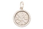 Medaglia della Pace con immagine Mater Ecclesiae in oro 18kt bianco e cristalli