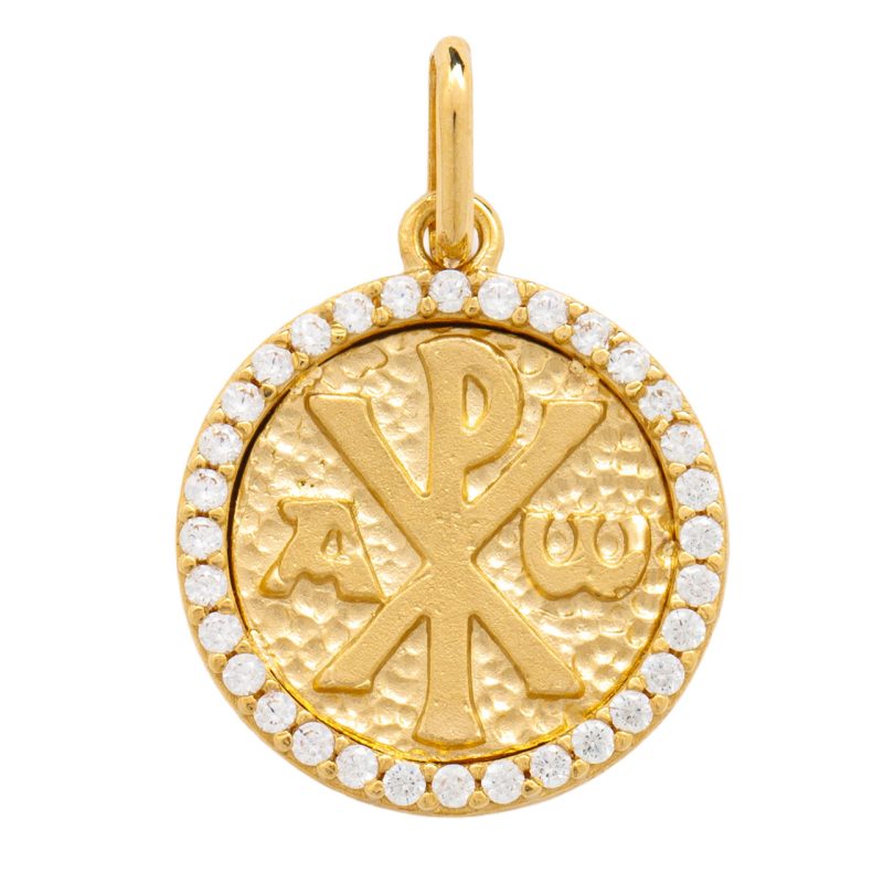 Medaglia della Pace con immagine Mater Ecclesiae in oro 18kt giallo e cristalli