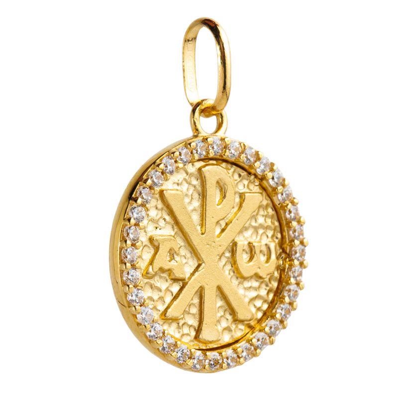 Medaglia della Pace con immagine Mater Ecclesiae in oro 18kt giallo e cristalli