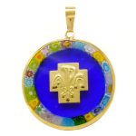 Medaglia con Croce della Pace in Oro Giallo 18 kt e Vetro di Murano