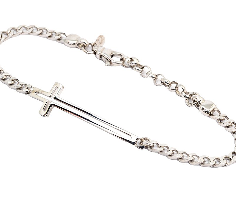 Bracciale con croce e catena groumette argento