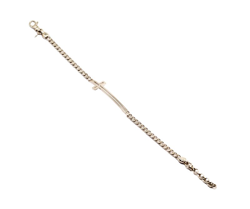 Bracciale con croce e catena groumette argento