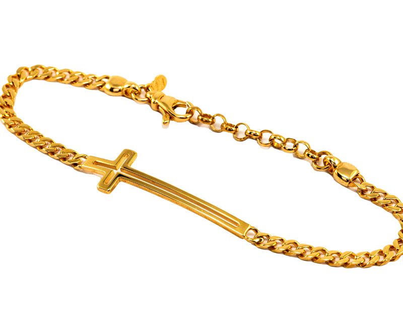 Bracciale con croce e catena groumette argento dorato