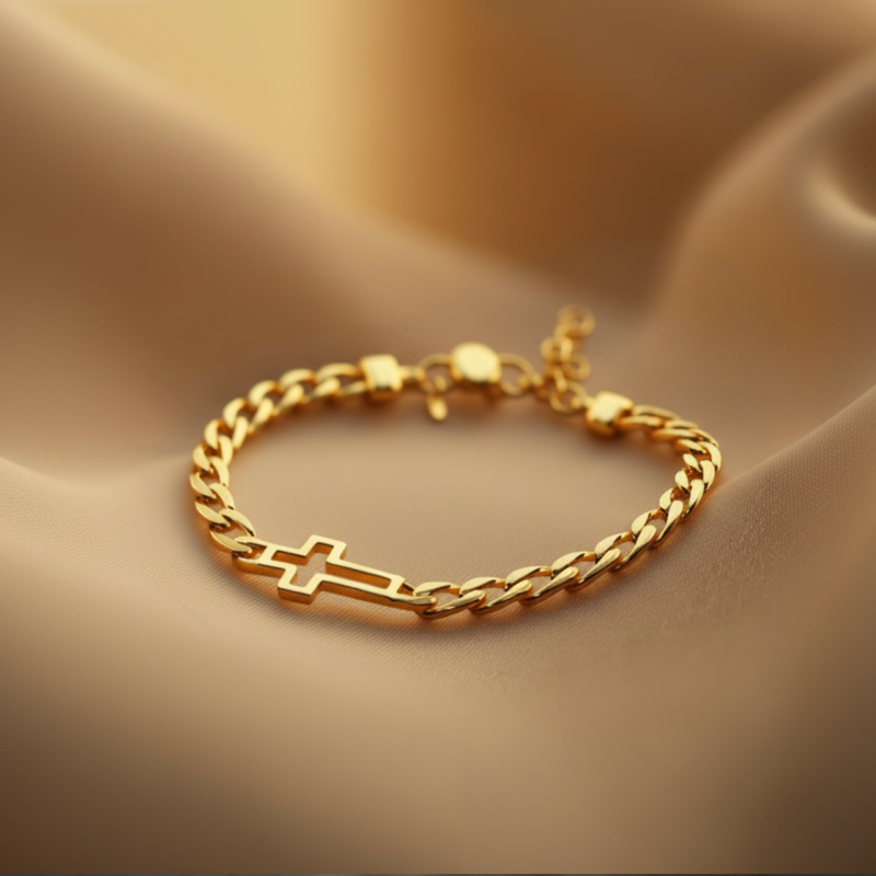 Bracciale con croce e catena groumette spessa
