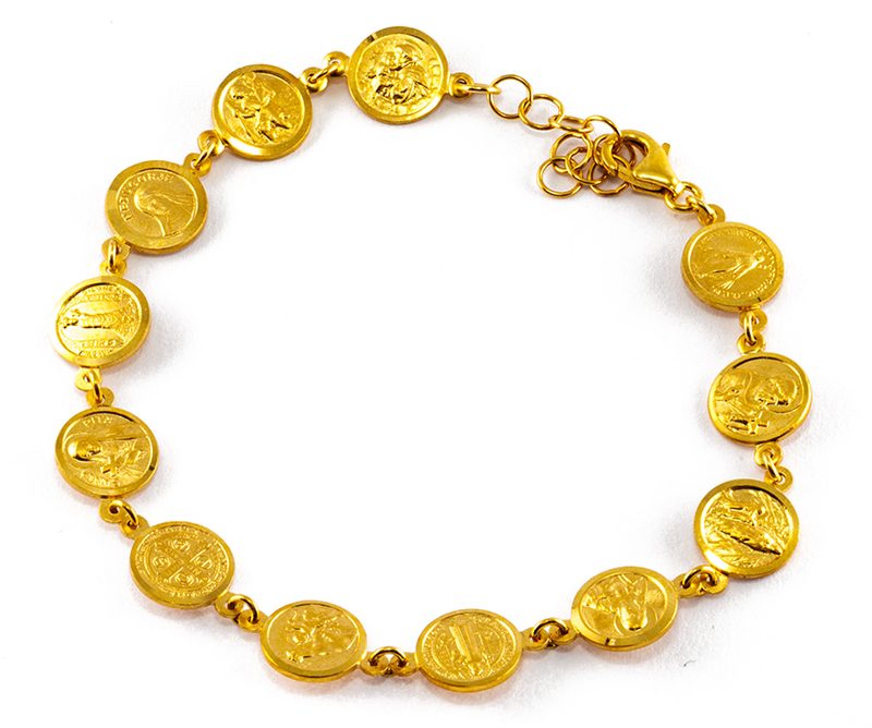 Bracciale con le medaglie dei Santi argento dorato