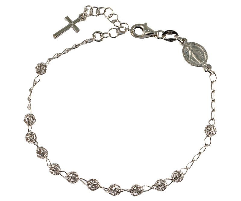 Bracciale Decina con Medaglia Miracolosa e Grani Filigranati in Argento 925