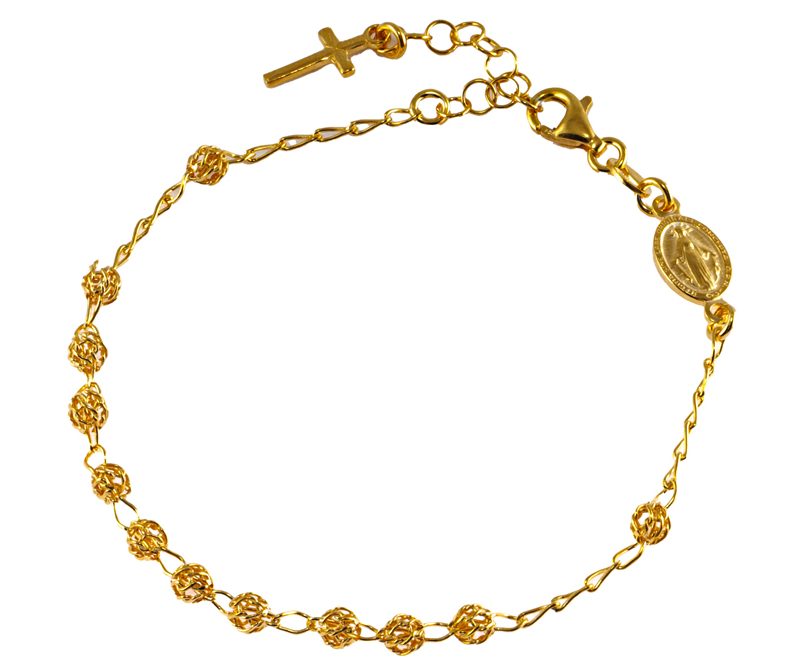 Bracciale Decina con Medaglia Miracolosa e Grani Filigranati in Argento 925 dorato