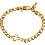 Bracciale con croce e catena groumette spessa argento dorato