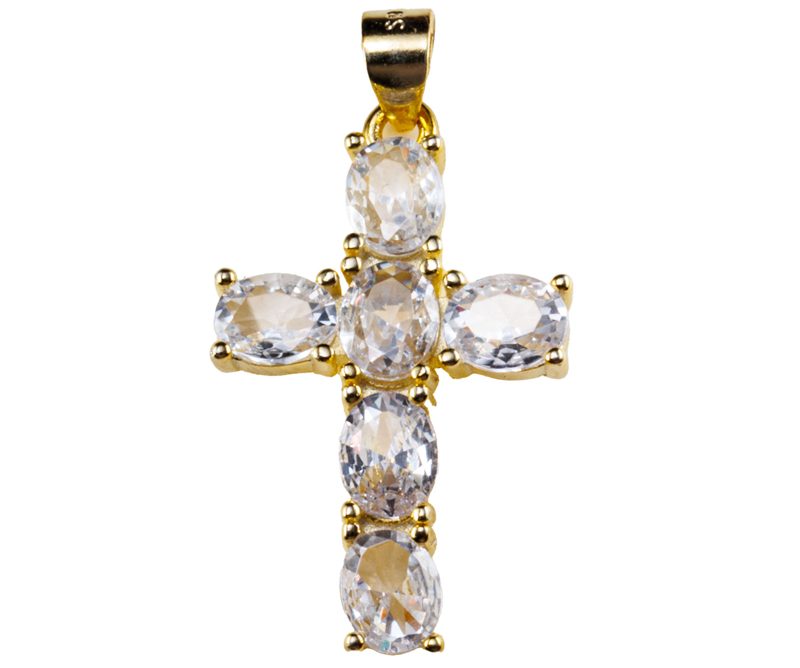 croce argento dorato con zirconi