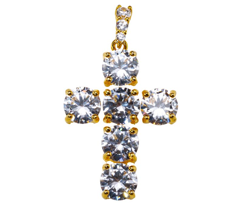 croce argento dorato con zirconi