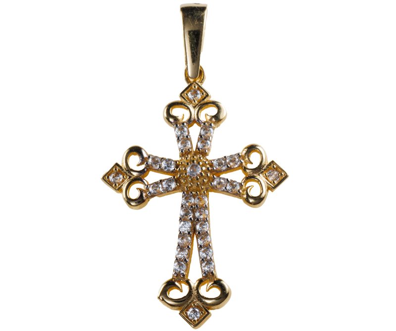 Croce Bizantina in oro giallo 18kt e zirconi bianchi