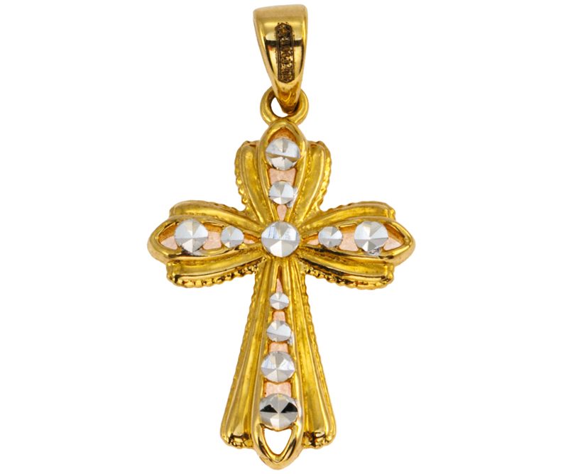 Croce in oro giallo e dettagli in oro bianco 18kt diamantati