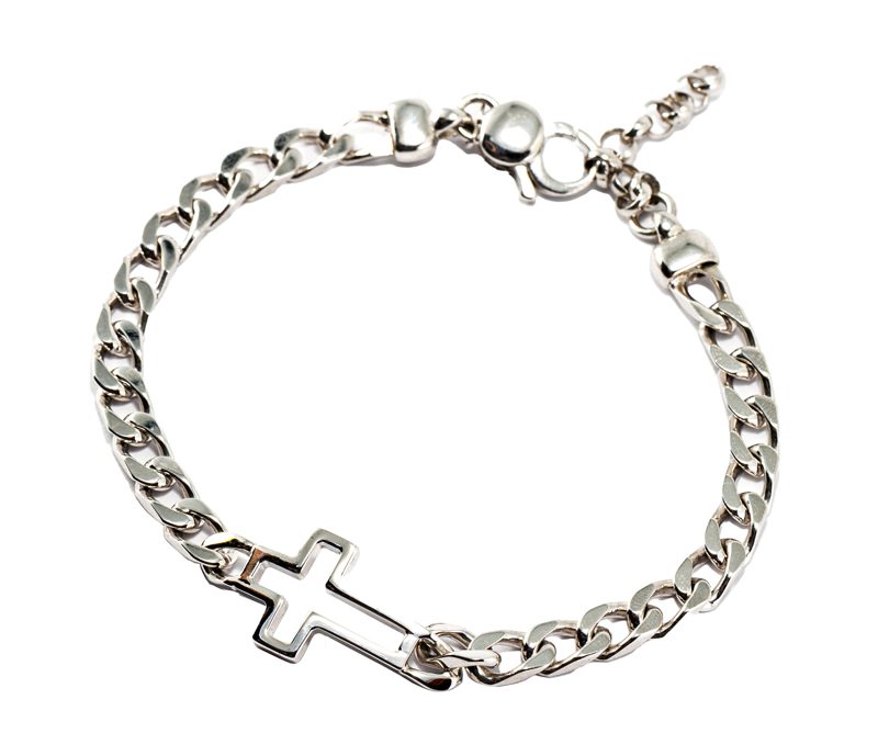 Bracciale con croce e catena groumette spessa