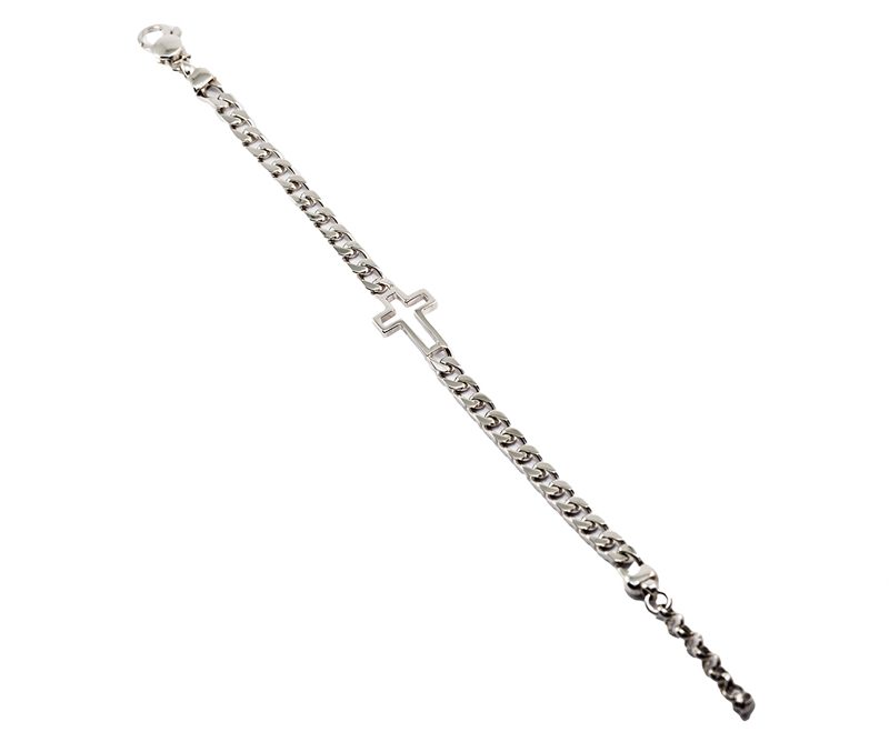 Bracciale con croce e catena groumette spessa