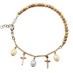 Bracciale tricolore con medaglie Miracolose e croci argento dorato e rosato