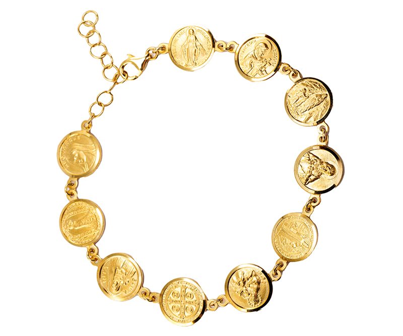 Bracciale con le medaglie dei Santi argento dorato