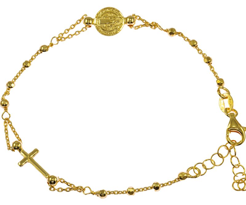 Bracciale con la medaglia di San Benedetto e croce laterale argento dorato