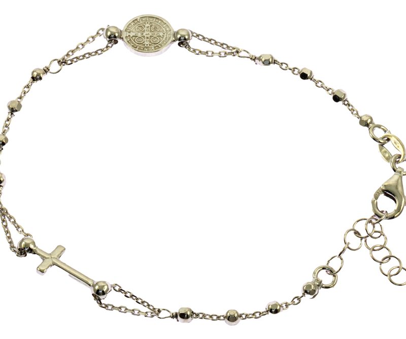 Bracciale con la medaglia di San Benedetto e croce laterale argento