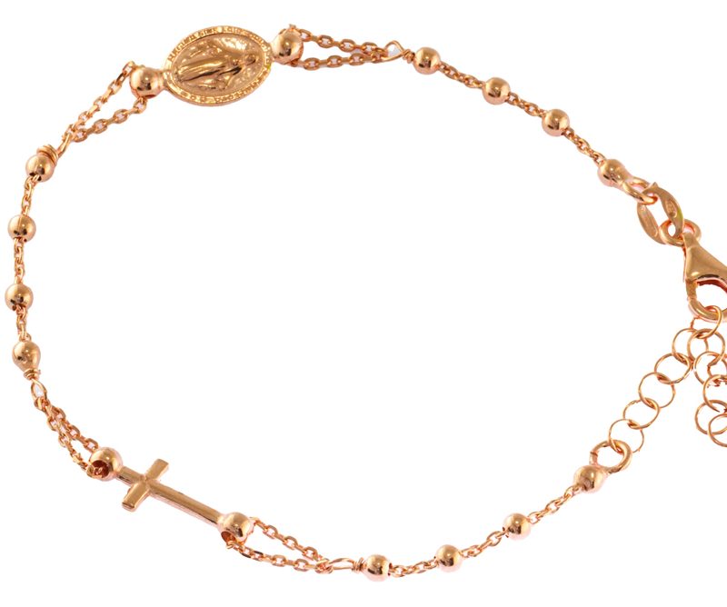 Bracciale con la medaglia Miracolosa e croce laterale argento rosato
