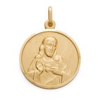 Medaglia Scapolare (Sacro Cuore di Gesù e la Madonna del Carmine) in finitura lucida argento dorato