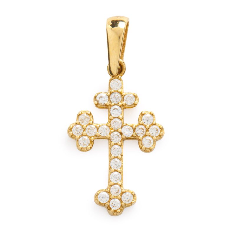 Croce Bizantina in oro giallo 18kt e zirconi bianchi