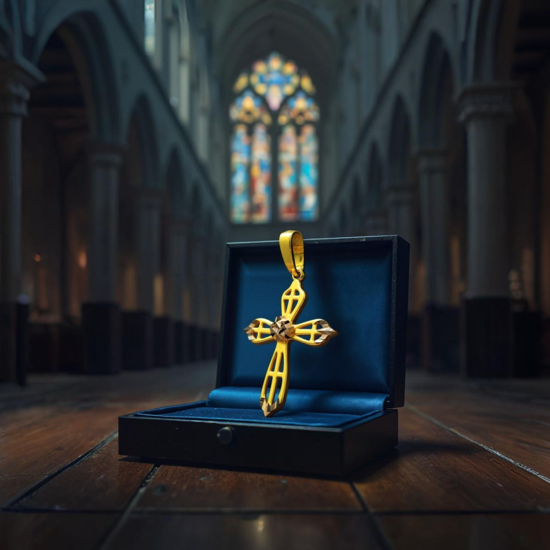 Croce in oro giallo e dettagli in oro bianco 18kt