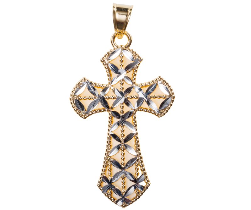 Croce in oro giallo e dettagli in oro bianco 18kt diamantati