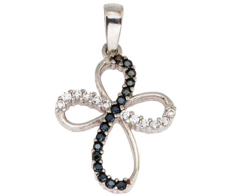 Croce Infinity in oro bianco 18kt e zirconi bianchi e neri
