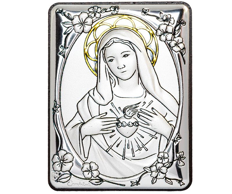 Quadro Sacro Cuore di Maria bilaminato argento