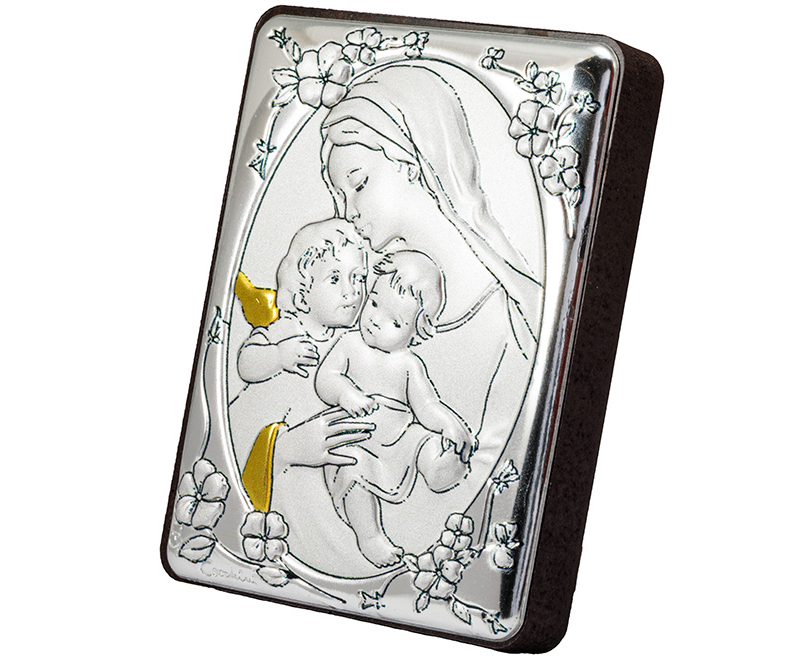 Quadro Madonna della Maternità bilaminato Argento