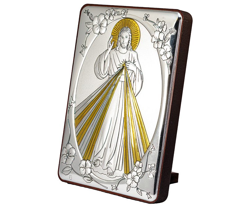 Quadro Gesù della Divina Misericordia bilaminato argento