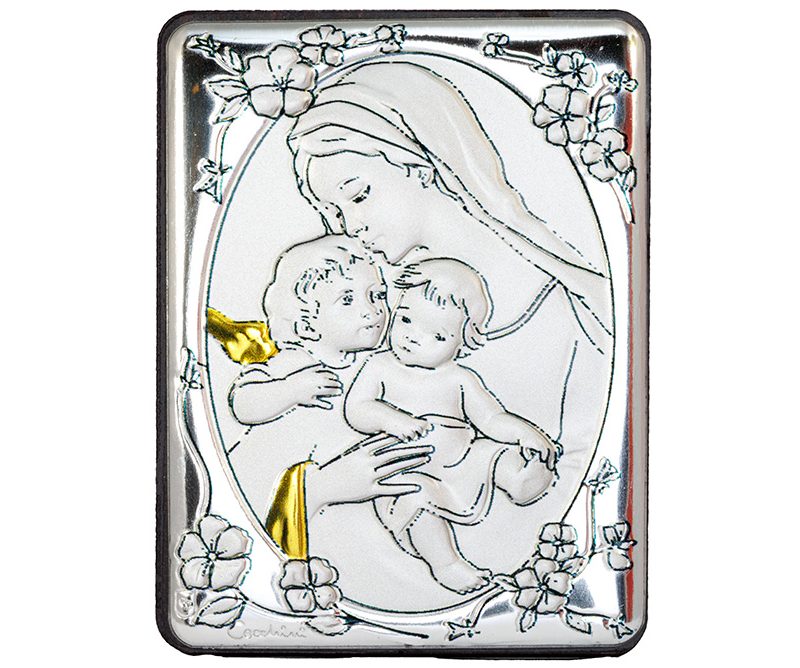 Quadro Madonna della Maternità bilaminato Argento