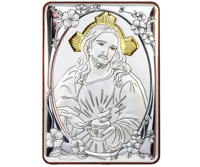 Quadro Sacro Cuore di Gesù bilaminato argento