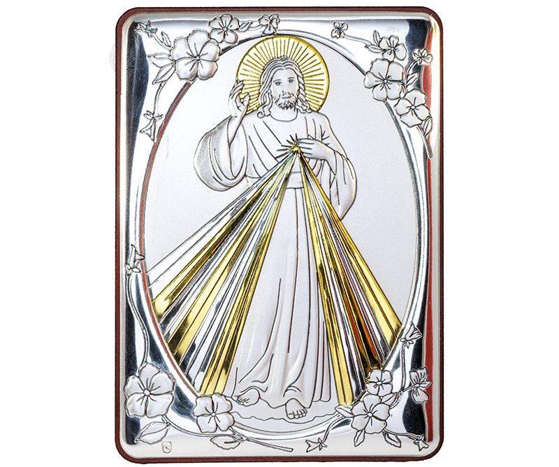 Quadro Gesù della Divina Misericordia bilaminato argento