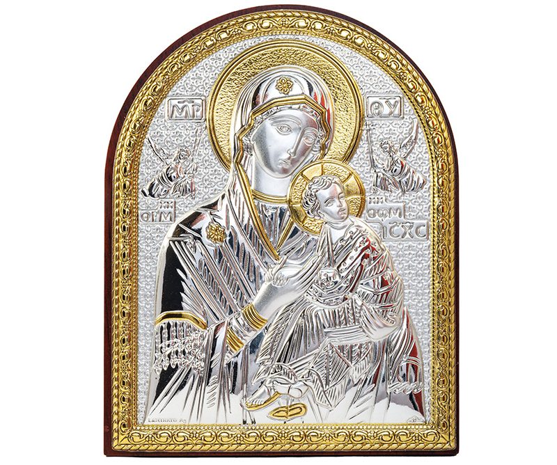 Quadro Madonna del Perpetuo Soccorso in argento bilaminato dorato