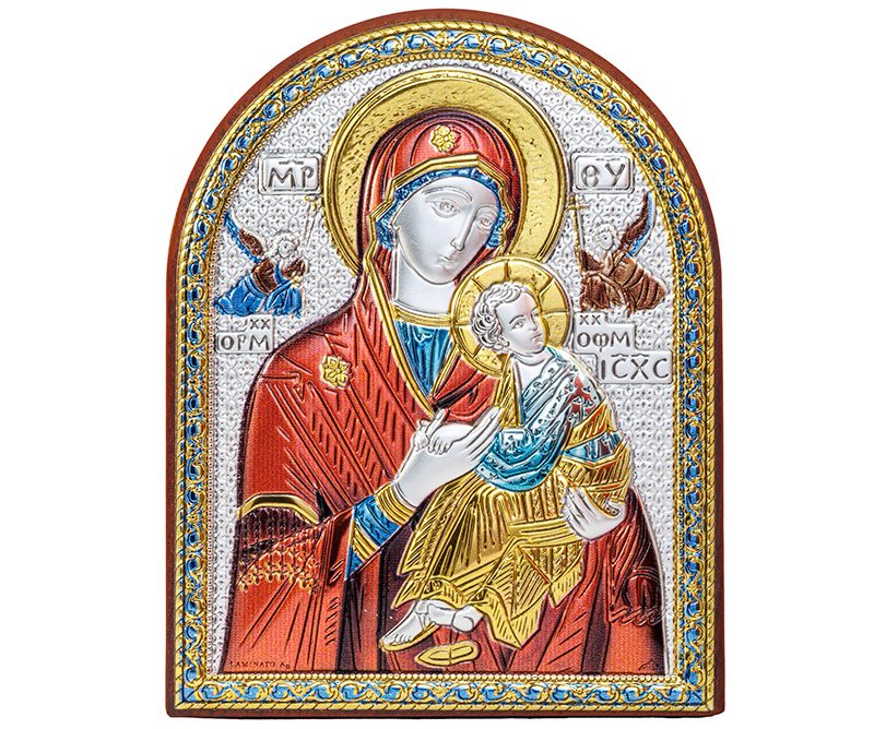 Quadro Madonna del Perpetuo Soccorso in argento bilaminato e dettagli colorati